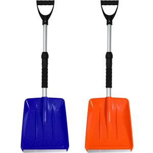 Kids Snow Shovel with D-Grip Handle, Aluminum Blade, Toddler Snow Shovel for Car Trunk, Emergencies, Driveways, and Car Snow Removal. (Age 3+, 2 Packs)