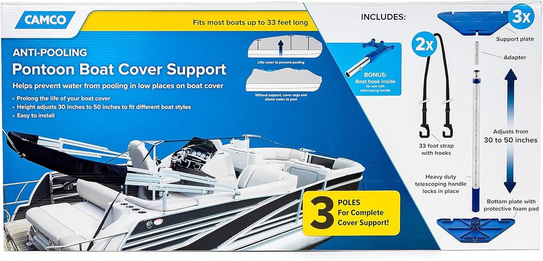 Camco Telescoping Pontoon Boat Cover Support - Elevates Your Boat Cover to Prevent Pooling Rain Water| Adjusts from 30-50 "| Fits Most Boats Up to 33' Long - (41971)
