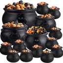 15 in 1 Package (12.8, 9.8, 7.6, 5.7, 2.7) Large Black Plastic Witch Cauldron Kettle - Cauldrons Halloween Pot Candy Holder for Halloween Decor Party Supplies