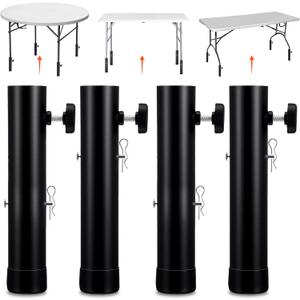 4-Pack Heavy-Duty Steel Table Leg Extenders  Adjustable Height Risers (3.6in/5.2in) for Folding Tables, Rust-Proof & Anti-Slip