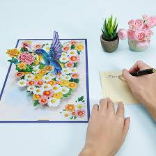 Airpark Pop Up Card Paper Flowers Bouquet and Hummingbird Pop Up Birthday Card