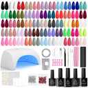 Beetles Gel Nail Polish Kit with U V Light - 80Pcs Color Enchantment 55 Colors Gel Polish Starter Kit with Base Top Coat DIY Nails Supply Stickers Manicure Tools Home Salon Gift for Women Teens Girls
