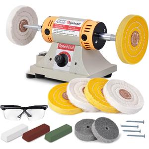 Jewelry Polisher Versatile Polishers & Buffers for Bench Grinder - Ideal for Jewelry Polishing and Finishing Jobs, With 6 Cloth Wheels, 2 Abrasive Fiber Wheels, Safety Glass, 3 Polish Compounds