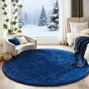 Ophanie Round Rug 5Ft Blue Circle Area Rug, Boys Room Decor, Fluffy Fuzzy Bedroom Carpet, Plush Soft Shaggy Living Room Rugs for Kids Home Decor Aesthetic, Nursery