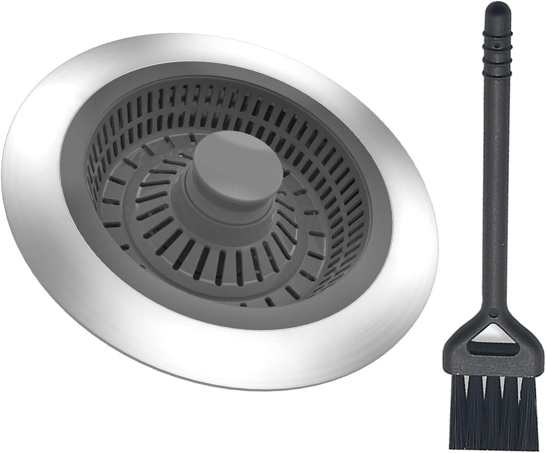 2 x 3 in 1 Sink Strainer Stopper and Pop-up Kitchen Sink Drain Strainer, Stainless Steel Filter with Bigger Basket, Anti-Clogging Kitchen Sink Drain Stopper for US Standard 3-1/2 Inch Drain