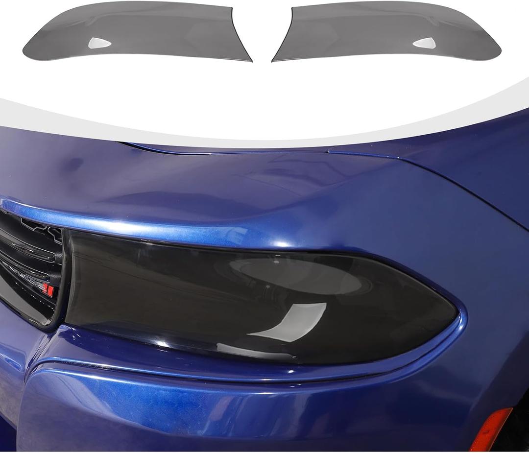 RAZPOY for Charger Headlight Cover, Smoked Front Head Light Lamp Guard Covers Trim Compatible with 2015-2024 Dodge Charger Exterior Accessories, Smoked Black