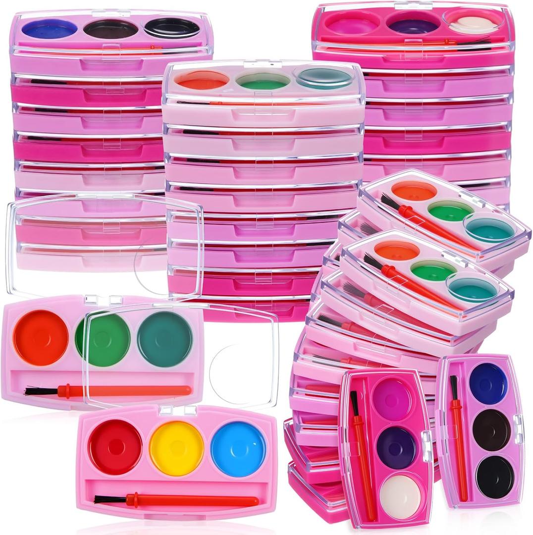 24 Pack Valentines Watercolor Paint Set Gifts Mini Washable Watercolor Paint with Paintbrush Water Color Kit Valentines Gift for Exchange Prizes Art Party Favors Supplies