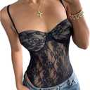 MakeMeChic Women's Summer Lace Tops Mesh Sheer Backless Bodysuit Going Out Y2K Leotards Tank Tops (Black) Small