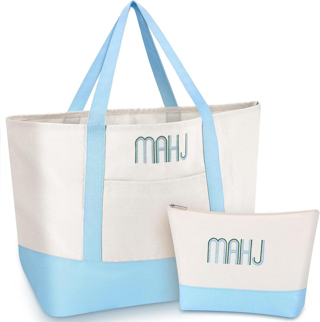 Booson 2 Pcs Empty Mahjong Canvas Bag Embroidered Tile Bag Mahjong Set Include Tiles Bags and Racks for Mahjong Lover Accessories Overnight
