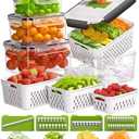 4 Pcs Fruit Storage Containers for Fridge with Vegetable Chopper Set & Removable Colander, Airtight Food Storage Containers with Mandoline Slicer, Dishwasher & Microwave Safe