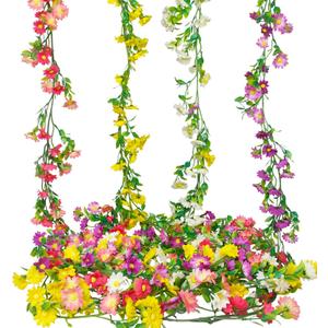 CISDUEO 4 Pcs Artificial Daisy Flowers Vine Silk Flower Garland for Mantle Colorful Fake Flower Vine Hanging Ivy with Daisy Flowers for Wall Party Wedding Arch Indoor Home Decor Spring Summer Outdoor
