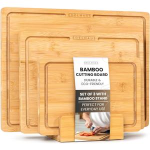 Bamboo Wooden Cutting Boards for Kitchen, Cutting Board Set of 3, Chopping Boards with Juice Groove for Meat, Cheese & Vegetables - Durable, Double sided wood cutting board with serving Compartments
