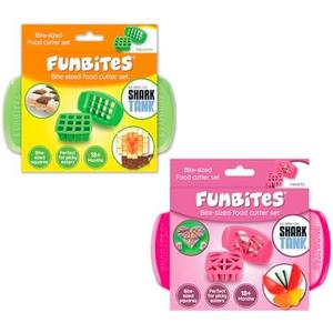 FUNBITES Sandwich Cutter for Kids Lunch, Mini Cookie Cutters, Bento Box Accessories, Cuts Food into Bite-Size Shapes for Toddler Lunch, Great for picky eaters - Green Squares/Pink Hearts 2pk
