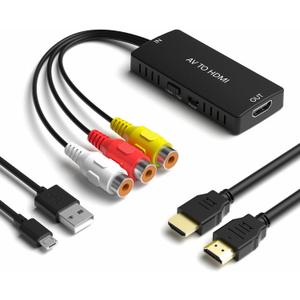 RCA to HDMI Converter, AV to HDMI Adapter Support 1080P, PAL/NTSC Compatible with WII/WII U/PS one/PS2/PS3/STB/Xbox/VHS/VCR/Blue-Ray DVD ect.