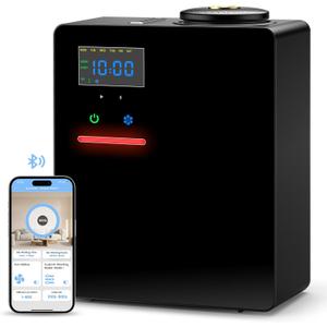Waterless Essential Oil Diffuser 5000 Sq.Ft Coverage for Large Home, Hotel, or Office, 200ml Cold Air Scent Diffuser Machine with Bluetooth App Control, Quiet No-Heat HVAC Fragrance Diffuser (Black)