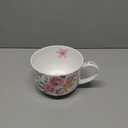 LanHong 25 Ounce Bone China Soup Bowls with Handles Large Soup Mug for Coffee Cereal Oatmeal Latte Flora Soup Bowl Bone China Soup Cup Microwave Safe (Pink Floral)