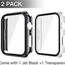 Misxi 2 Pack Tempered Glass Case Compatible for Apple Watch SE 3 (2025) SE 2 SE Series 6 Series 5 Series 4 40mm, Hard PC Screen Protector Protection Ultra-Thin Cover for iWatch, 1 Jet Black + 1 Transparent