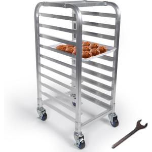 10-Tier Half Sheet Pan Rack - Commercial Aluminum Baking Sheet Rack for 18" x 13" Sheets/Pan, Speed Rack with Lockable Casters for Kitchens - Sheet Pan NOT Included - 18" x 15.25" x 36"