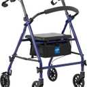 Medline Rollator Walker with Seat, Steel Rolling Walker with 6-inch Wheels Supports up to 350 lbs, Medical Walker, Deep Blue