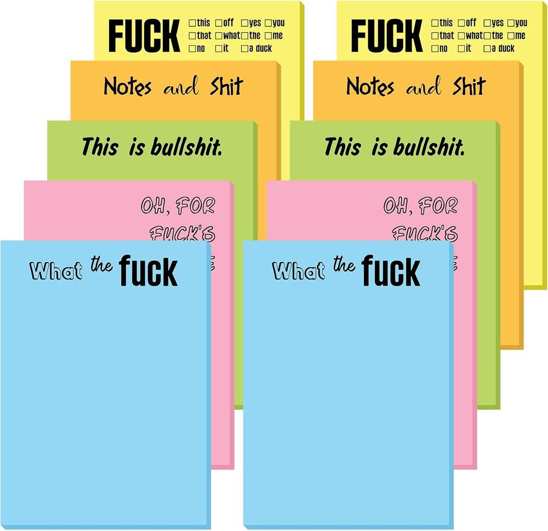 10 Pcs Funny Sticky Notes for Adults Inches Large Sticky Notepad Christmas Fun Gifts Funny Office Supplies for Employee Coworkers(Classic,Multicolor)