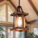 LOG BARN Pendant Lights Kitchen Island, Farmhouse Kitchen Pendant Lighting Over Island with Clear Glass, Rustic Faux Wood Pendant Light Fixtures, 5.5'' x 10.3''