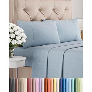 Queen Size 4 Piece Sheet Set - Comfy Breathable & Cooling Bed Sheets Set - Hotel Luxury Bedding for Women, Men, Kids, Teens, Boys & Girls - Deep Pockets, Soft & Wrinkle Free - Blue (Heathered Sheets)