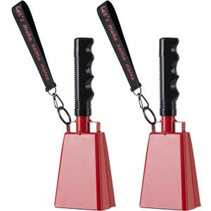 Cow Bells Noise Makers with Handle: Cowbells Hand Percussion for Sporting Events with Wrist Strap - 2pcs 8 Inch Large Loud Cheering Bell for Football Games Graduation (Red)