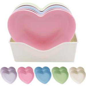 10pcs Multi-color Heart Shaped Plates with Tray, 5 x 5.5 Inch, Unbreakable Salad Dessert Snack Plates Appetizer Sauce Dish Dipping Snack Fruit Dessert Steak Serving for Dinner, Party, Valentine's Day