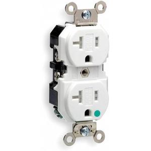 Leviton 20 Amp, 125 Volt, Extra Heavy Duty Hospital Grade, Duplex Receptacle, Tamper Resistant, Straight Blade, Self Grounding, 8300-SGW, White