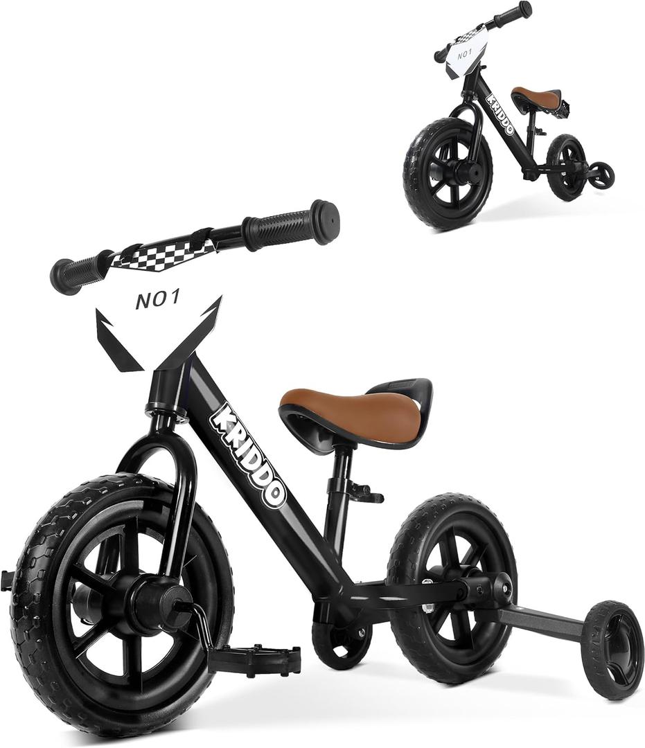 KRIDDO 2-in-1 Kids Tricycle and Toddler Balance Bike 2 Year Old, Detachable Pedals and Stowable Training Wheels, DIY Plate, Riding Trikes Toy for Ages 18 Months to 3 Years
