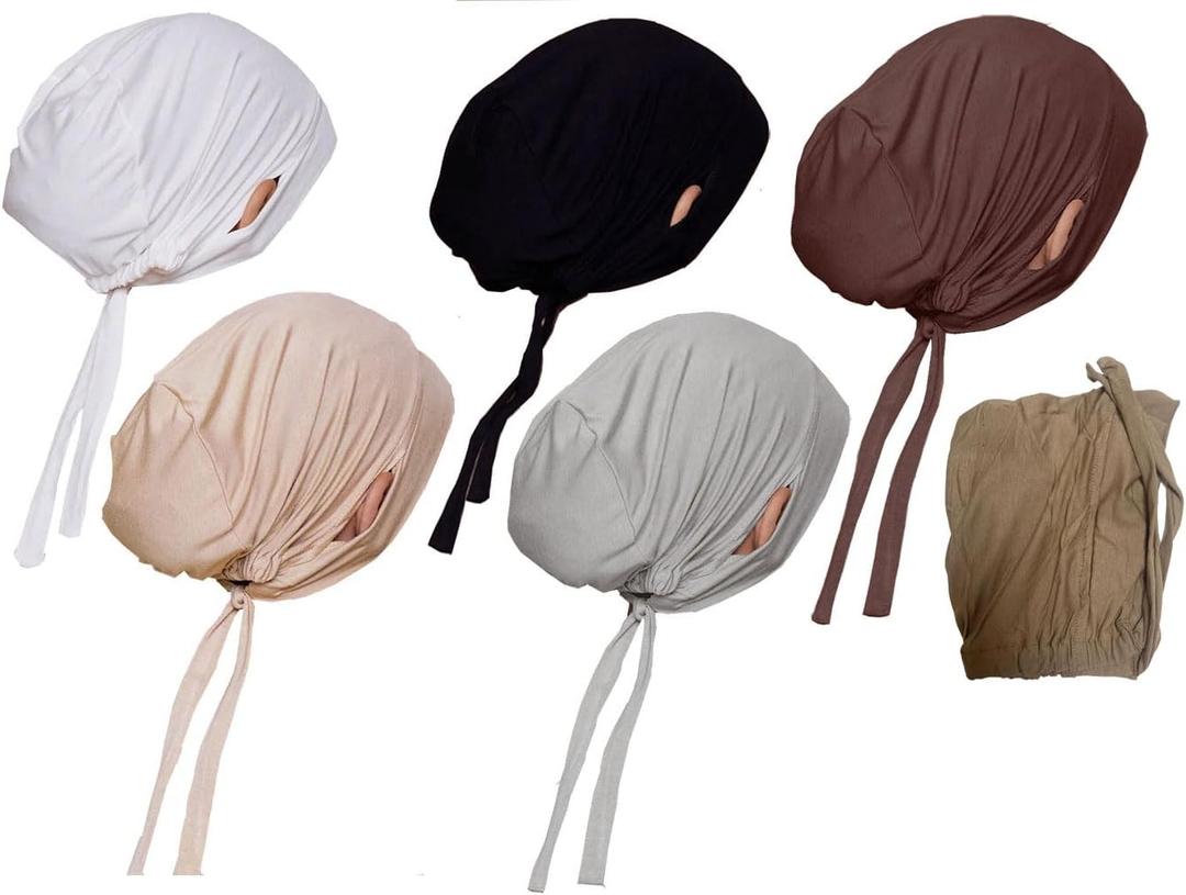 6Pack Muslim Underscarf Beanie with Ear Hole Soft Islamic Turban Hijab Skull Cap Multi