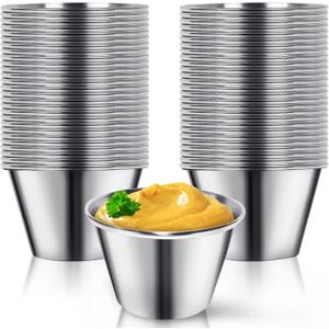 Artcome 55 Pack Stainless Steel Condiment Sauce Cups Great for Dipping and Portion Cups, 2.5 oz