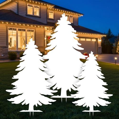 Memorywuu 3-Piece Christmas Tree Silhouette Set 47 Inch Christmas Tree Yard Decoration Outdoor Weather-Resistant PVC Xmas Outside Decor for Lawn Garden Pathway Display with 6 Ground Stakes