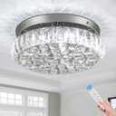 12.5" Dimmable Crystal Chandelier Semi Flush Mount Ceiling Light with Remote Control Round LED Chandeliers for Hallway Foyer Dining Room Living Room (Remote Control)