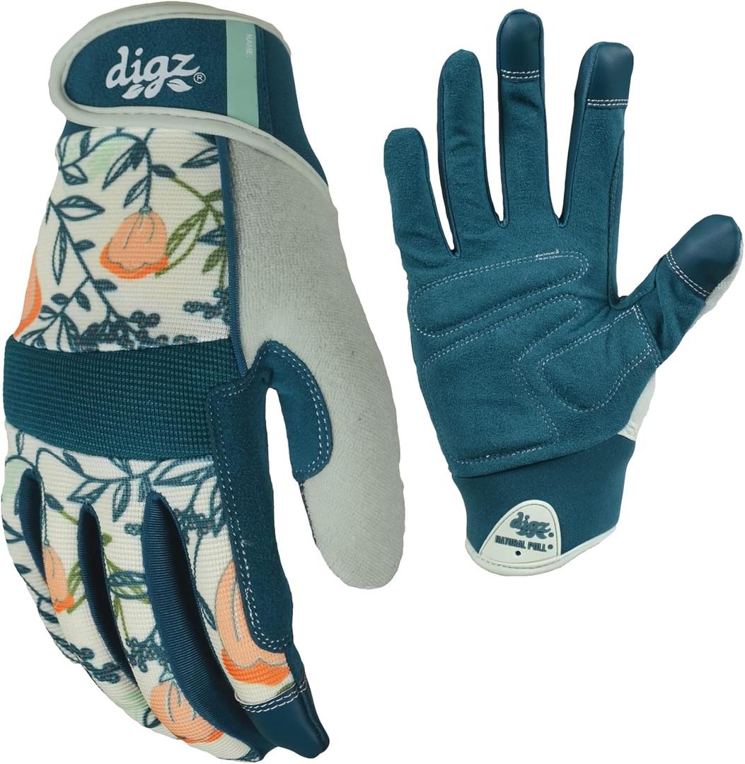 DIGZ Medium High Performance Garden Gloves for Women Thorn Proof Touchscreen Reinforced Palm Coral Floral, M