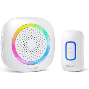 TECKNET Wireless Doorbell, Battery Powered Doorbell with RGB Light, IP66 Waterproof Portable Cordless Door Chime Kit, 1300 Feet Wireless Range, 60 Chimes & 5 Level Volume with 4.5 Year Battery Life