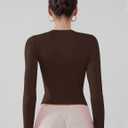 Women's Soft Long Sleeve Shirts Crew Neck Tops Basic Tees Stretchy Going Out Crop Tops Y2K Slim Fit T-Shirts (Brown, XL)