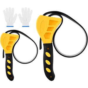 Rubber Strap Adjustable Wrench Set, 2pcs Oil Filter Wrench Diameter 6" and 8" with Labour Gloves, Universal Wrenc-h as Jar Opener, Pipe Wrenc-h, Plumber Tools, Faucet Tool(COLOR:Yellow)