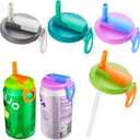 4-pack 4 Color Soda Can Lids with straw, Soda Can Covers with Silicone straw BPA-Free Reusable For Fits standard For Canned Beverage, Beer, Juice,Seltzer. (Colour mixture) (B11- Colour mixture)