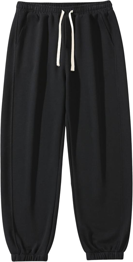 Men's Lightweight Cotton Sweatpants with Pockets Drawstring Joggers Workout Pants for Lounge,Gym,Running (Large, Black)