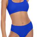 Beautikini Period Swimwear Two Piece Menstrual Leakproof Sporty Bikini Sets Bathing Suit Period Swimsuit for Teen Girls (Blue, S)