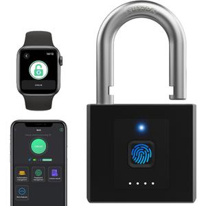 Gate Padlock Combination Padlock eLinkSmart Fingerprint Locker Lock Phone App Keyless Padlock Outdoor Waterproof Heavy Duty 1CM Shackle with 2600 Pounds Tensile Strength