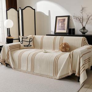Boho Couch Covers for Sofa Washable Sofa Covers for 3 Cushion Couch Soft Non Slip Couch Covers for Sectional Sofa Dog Pet Furniture Protector (Shallow Coffee, 91"*150")
