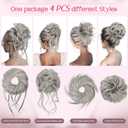 HOOJIH Messy Bun Hair Pieces, 4 Pieces Messy Bun Straight Bun Hair Pieces for Women Wavy Tousled Updo Short Ponytail Hair Extensions Large Bun with Elastic Band - Smoke Gray