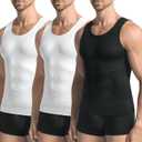 3 Pack Compression Shirt Men Slimming Body Shaper Tummy Control Vest Workout Tank Top Shapewear, 2XL