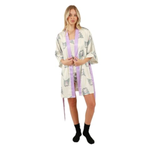 Bioworld Juniors Kuromi Sleepwear Set: Robe, Cami, and Sleep Shorts - XXL Multicolored