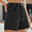 Goranbon Womens High Waisted Jean Shorts Straight Leg Raw Hem Retro Denim Shorts Summer Hot Pants with Pockets (S)