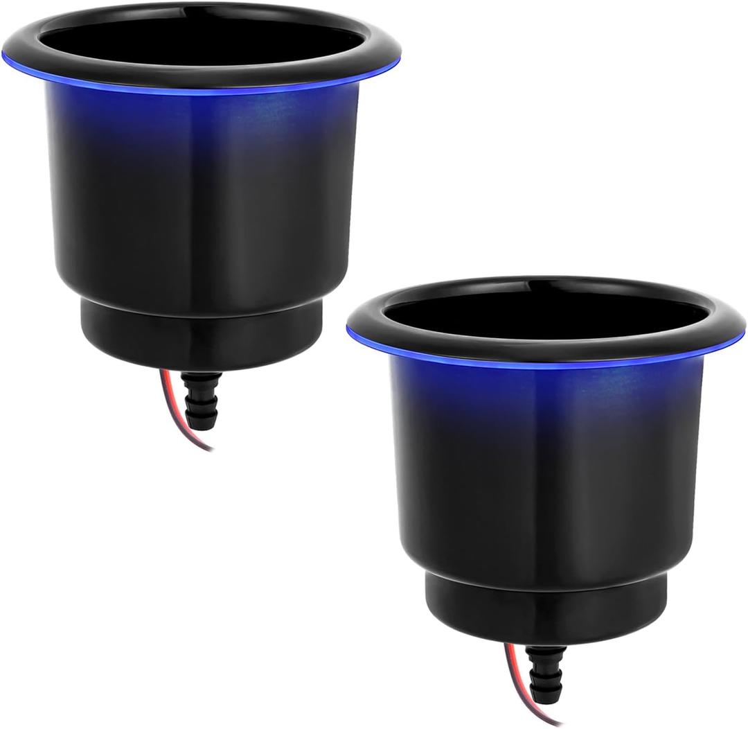 Young Marine Stainless Steel Cup Holder with Light and Drain for Boat, RV, Camper (Stainless Steel with Black Coated)