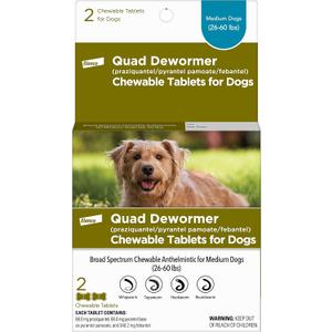 Elanco Chewable Quad Dewormer for Medium Dogs, 26-60 lbs, 2 chewable tablets