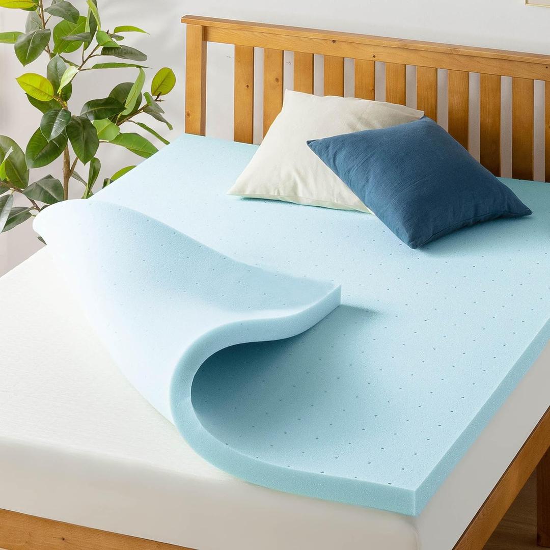 Best Price Mattress 2 Inch Ventilated Memory Foam Mattress Topper, Cooling Gel Infusion, Dorm Essentials, Twin XL Blue